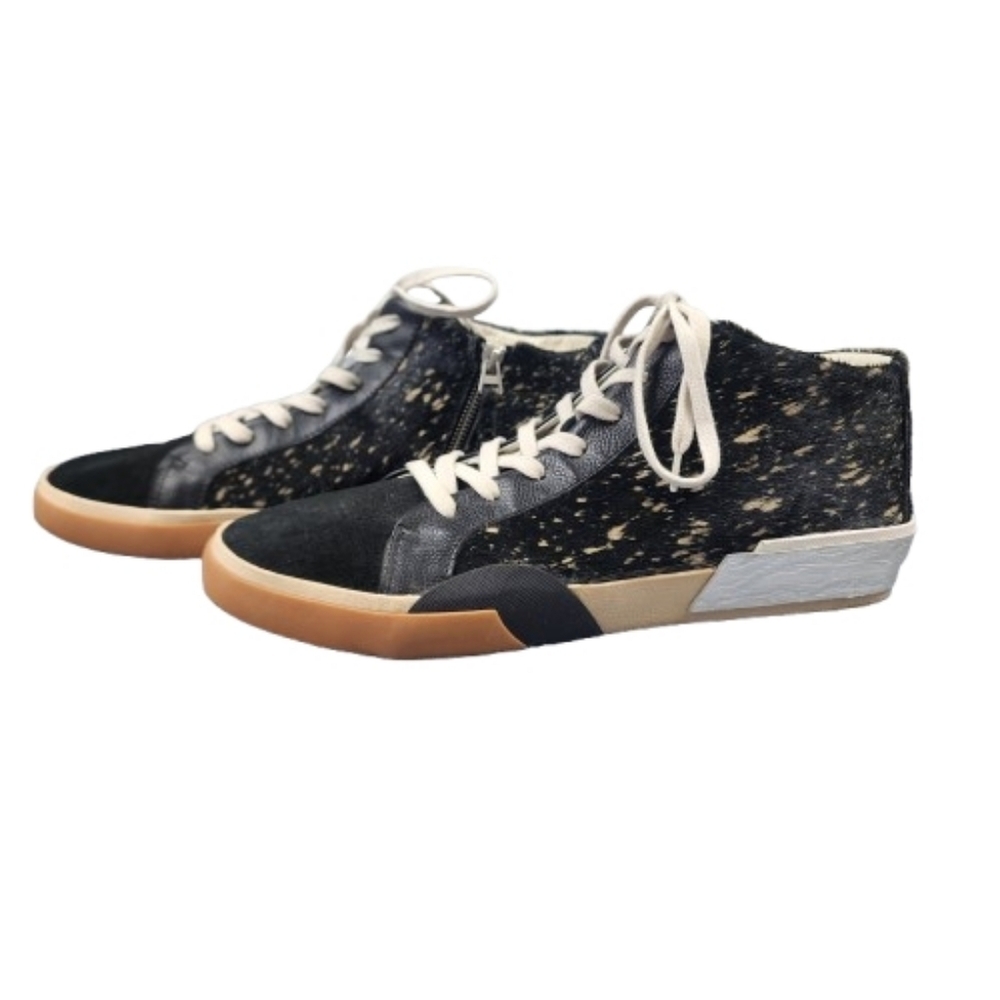 Dolce Vita Stylish Black and Tan Women's Sneakers Fur Suede Like Toe High Top